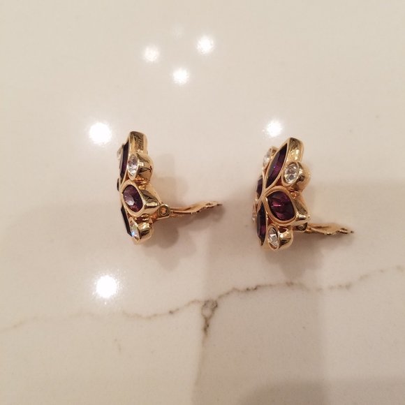 S.A.L.O purple/clear crystal gold tone earrings - Picture 5 of 11